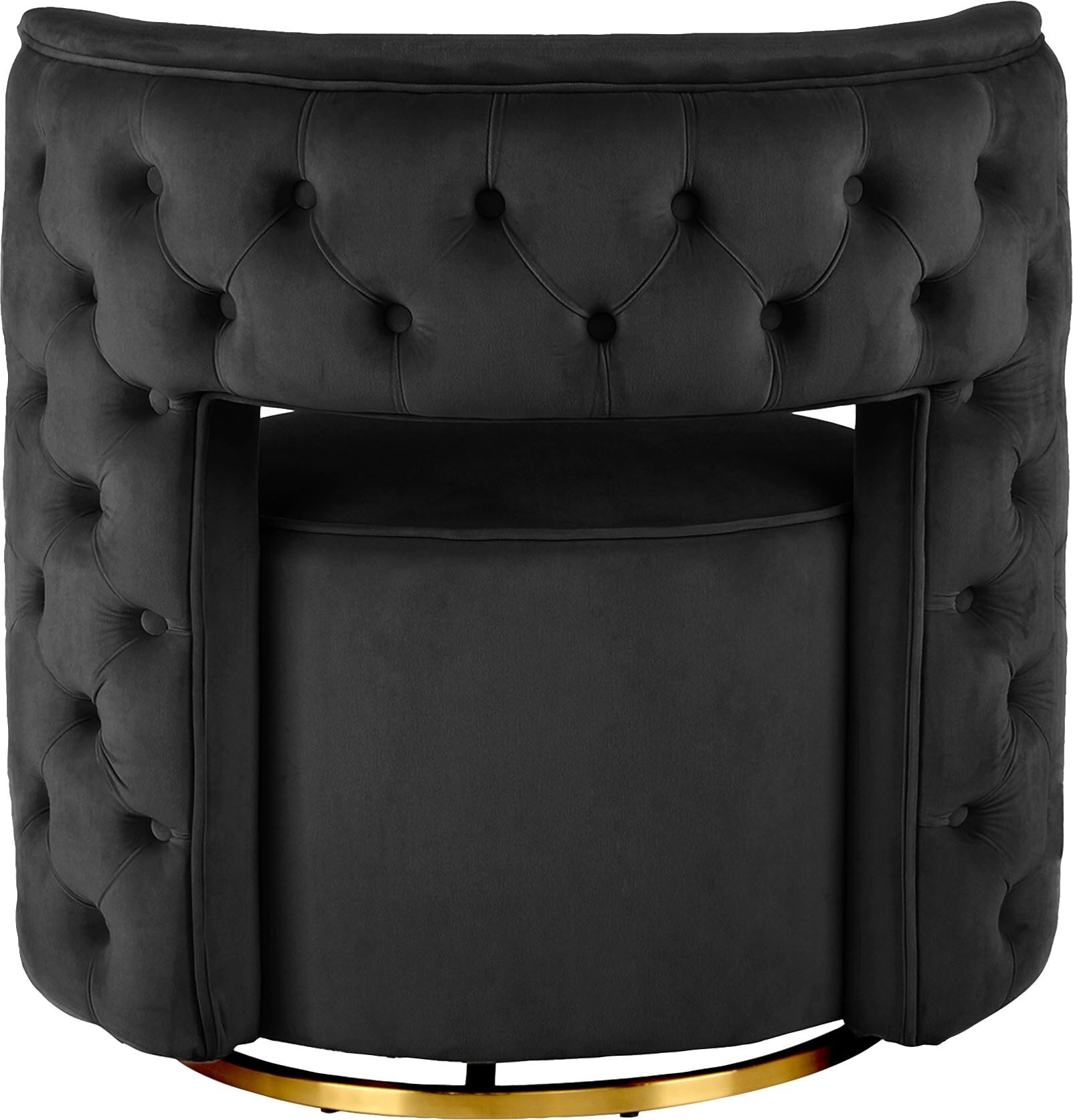 Sessel KAYOOM "Drehsessel Sophistic, hochwertiges Gestell aus Eisen", schwarz (schwarz, gold), B:74cm H:77,5cm T:66,5cm, Bezug:Polyester (Samt) Korpus:MDF, Sperrholz Gestell:Eisen, Sessel, Sessel, drehbar, elegant, samtweich, gesteppt schwarz, gold Stoffb