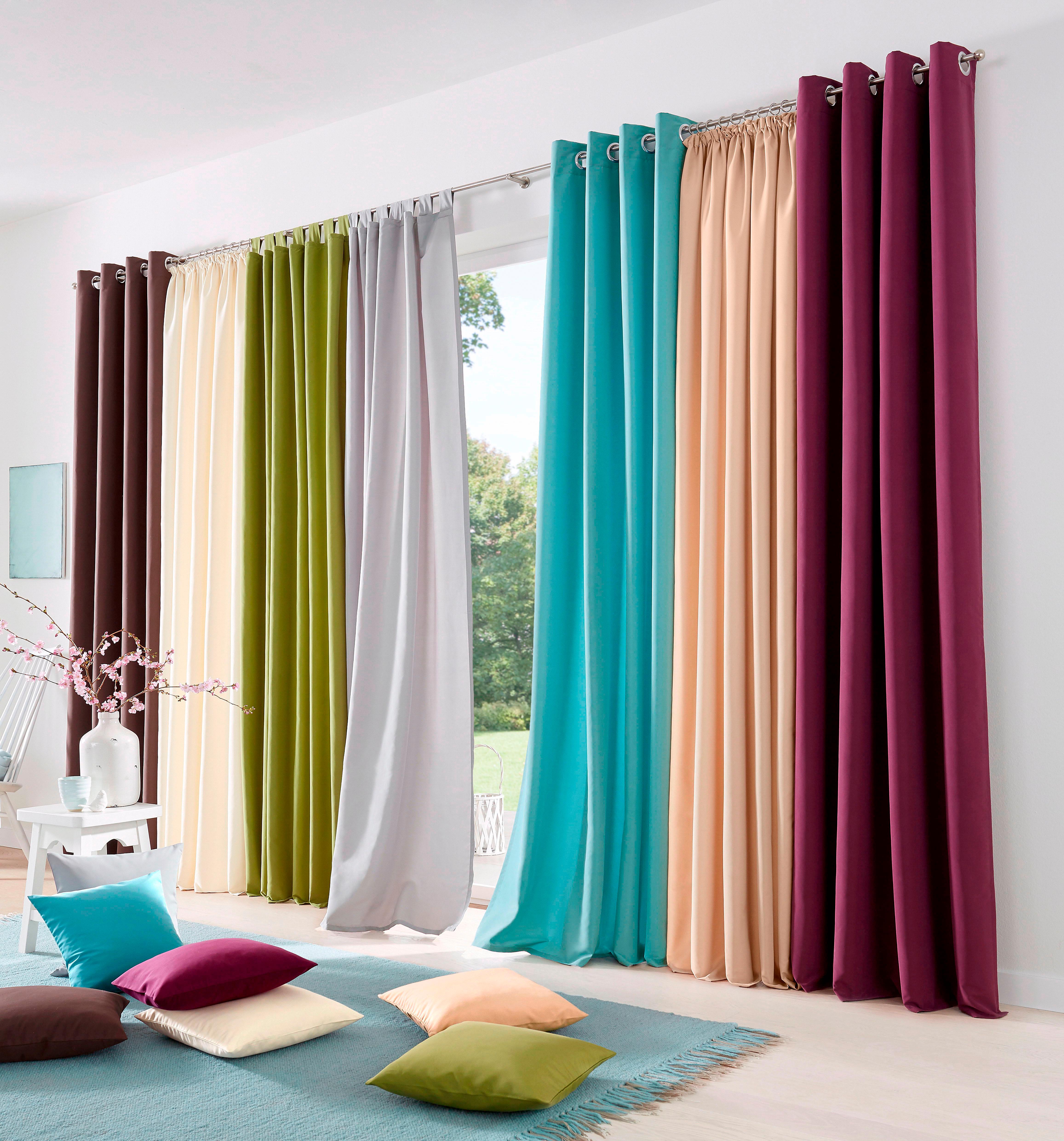 Vorhang GOODPRODUCT "Raja mit Ösen, 2er Pack, blickdicht, Topseller" Gr. 5, grün, B:140cm H:265cm, Polyester, Recyceltes Material, Gardinen, Vorhang, einfarbig, Einfache Montage, Pflegeleicht, Ösen, 2 er Pack, uni grün 265cm, Ösen, 140cm