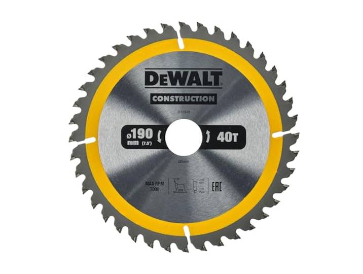 Dewalt DT1945-QZ Bouwcirkelzaagblad voor handcirkelzagen (190/30, 40WZ, voor universeel gebruik op handcirkelzagen, 1 stuk)