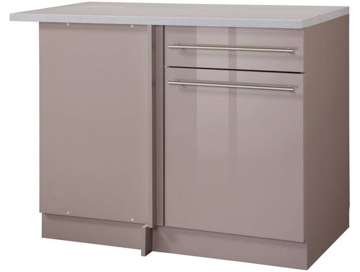 Eckunterschrank WIHO KÜCHEN Chicago , braun (front: trüffel glanz, korpus: trüffel. arbeitsplatte: canvas grau), B:110cm H:85cm T:60cm, Schränke, Eckunterschrank, 110 cm breit, für eine optimale Raumnutzung
