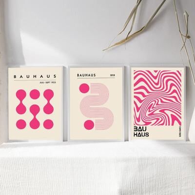 Uplifted Finds Bauhaus Poster Set Modern Abstract Geometric Wall Decoration 40 X 60 Cm pink