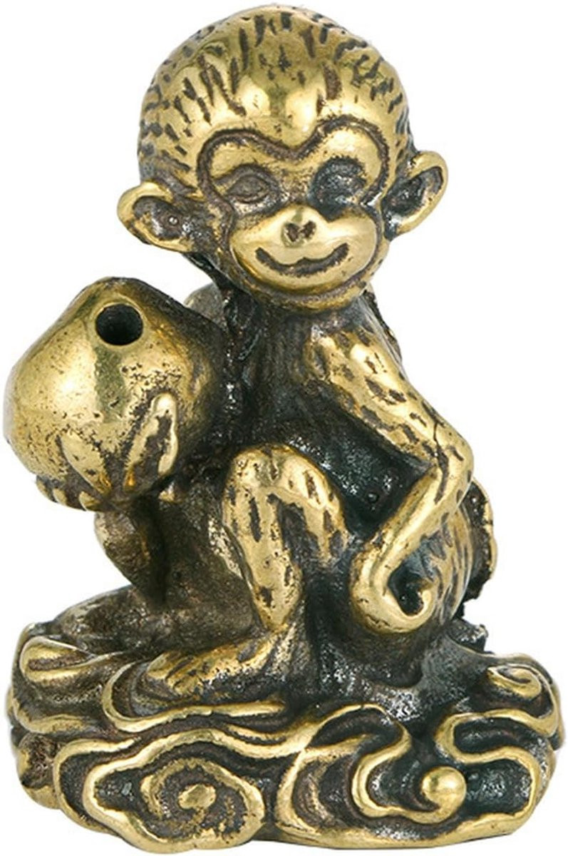 Messing Aap Ornament in Antiek Goud - Koperen Beeldje voor Bureau Decoratie