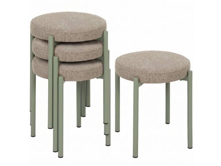 Tabourets - HOMCOM - 4 places empilables ronds assise rembourrée sans dossier - tissu effet lin - 45x45x47 5cm - marron clair