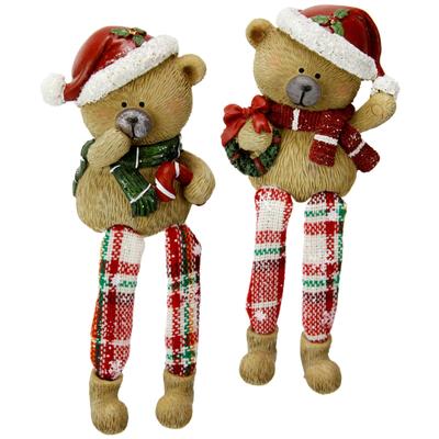 Dekofigur I.GE.A. "Kantenhocker Bär", braun, B:6cm H:16cm, Magnesia, Dekofiguren, 2er Set Figur Statue Weihnachtsfigur Ornament Weihnachtsdeko