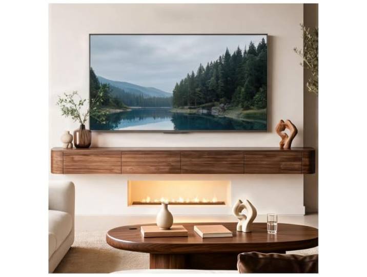 HZKSINNK Modernes Wand TV Board, TV Lowboard Hängend Tiefe 30 cm Mit Schubladen Und Klappe, TV Möbel Mit Kabelmanagement, TV Sideboard Für Wohnzimmer (2 Schubladen, 1 Klappe)(BrownA,240cm)