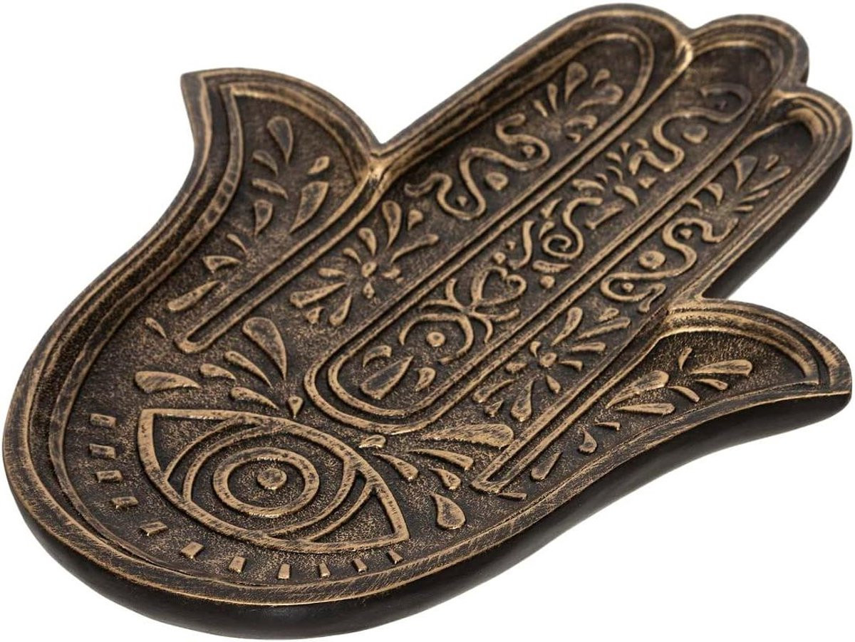 Decoratief Dienblad Hand Fatima Hamsa - Zwart/Goud - Breedte: 27 cm