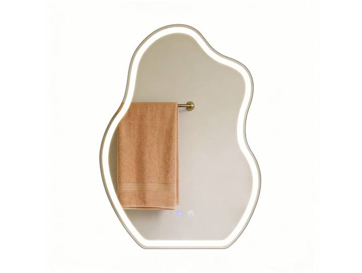 ZMH Badspiegel mit Beleuchtung Jarwen 3.4/50/70 cm, Weiß, Glas, Mode, Freiform, 50x70x3.4 cm, Badezimmer, Badezimmerspiegel, Badspiegel