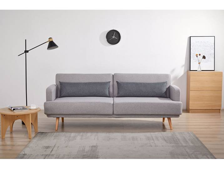 Schlafsofa SALESFEVER Malmö - Komfortabler 2,5-Sitzer inklusive Zierkissen , grau (grau, anthrazit, natur), B:214cm H:83cm T:86cm, Webstoff (100% Polyester), Pinienholz, Sofas, Schlafsofa, mit Schlaffunktion, Breite 214 cm
