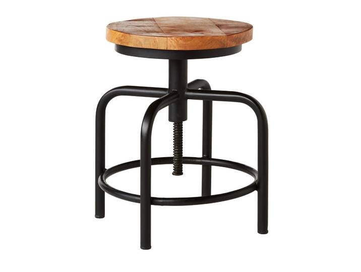 Ambia Home Hocker, Natur, Schwarz, Holz, Metall, Mangoholz, massiv, rund, 36x49x36 cm, Wohnzimmer, Hocker, Sitzhocker