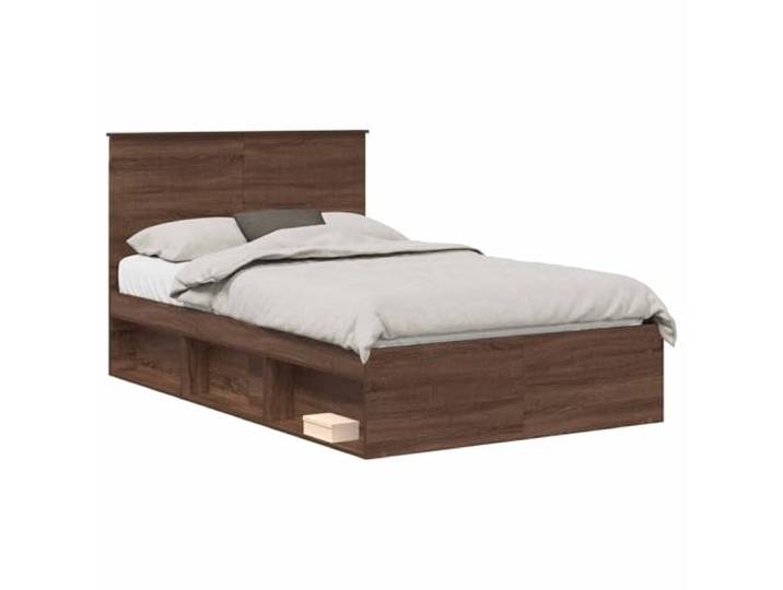 ZQQLVOO Bettrahmen Braun Eichen-Optik 120 x 190 cm Solid Wood Bed Frame Engineered wood main frame, solid headboard, slat base, oak-look brown finish, 120 x 190 cm