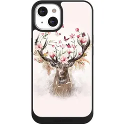 Nivocase Handyhülle für Apple iPhone 13 Hülle NIVOpure Case Schwarz Blumen Hirsch Tiere (Apple iPhone 13), Smartphone Hülle, Schwarz