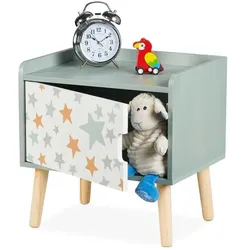 Relaxdays Nachttisch für Kinder mit Staufach Weiß,Grün,Hellbraun