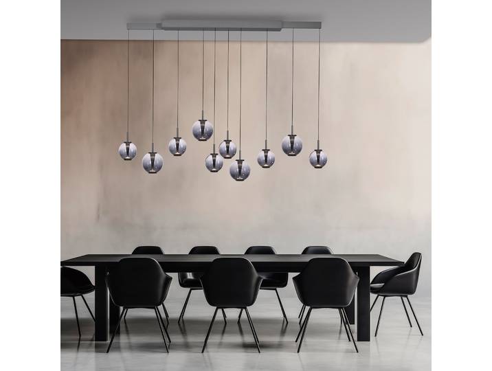 E-Infinity LED-Hängelampe grau/rauchgrau 198cm,10-flg - PURE - Esszimmer - Glas - Mit Schirm