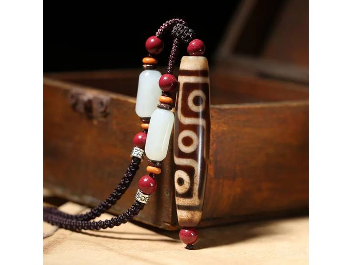 Collier de perles dzi tibétaines naturelles authentiques à neuf yeux, pendentif amulette, bijoux de décoration de la maison, miniatures pour les souhaits sûrs et de santé