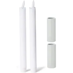 2er-Set Kerzenständer magnetisch Weiss 2 ,8x5cm mit Premium LED-Stabkerzen Tafelkerzen Echtwachskerzen flammenlos batteriebetrieben scandic chic Weihnachten Adventskranzkerzenhalter