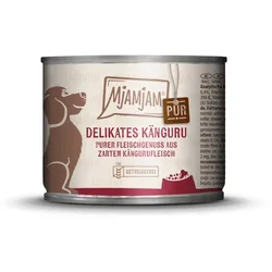 MJAMJAM Purer Fleischgenuss 200g Dose Hundenassfutter Sparpaket 12 x 200 Gramm zartes Känguru Pur