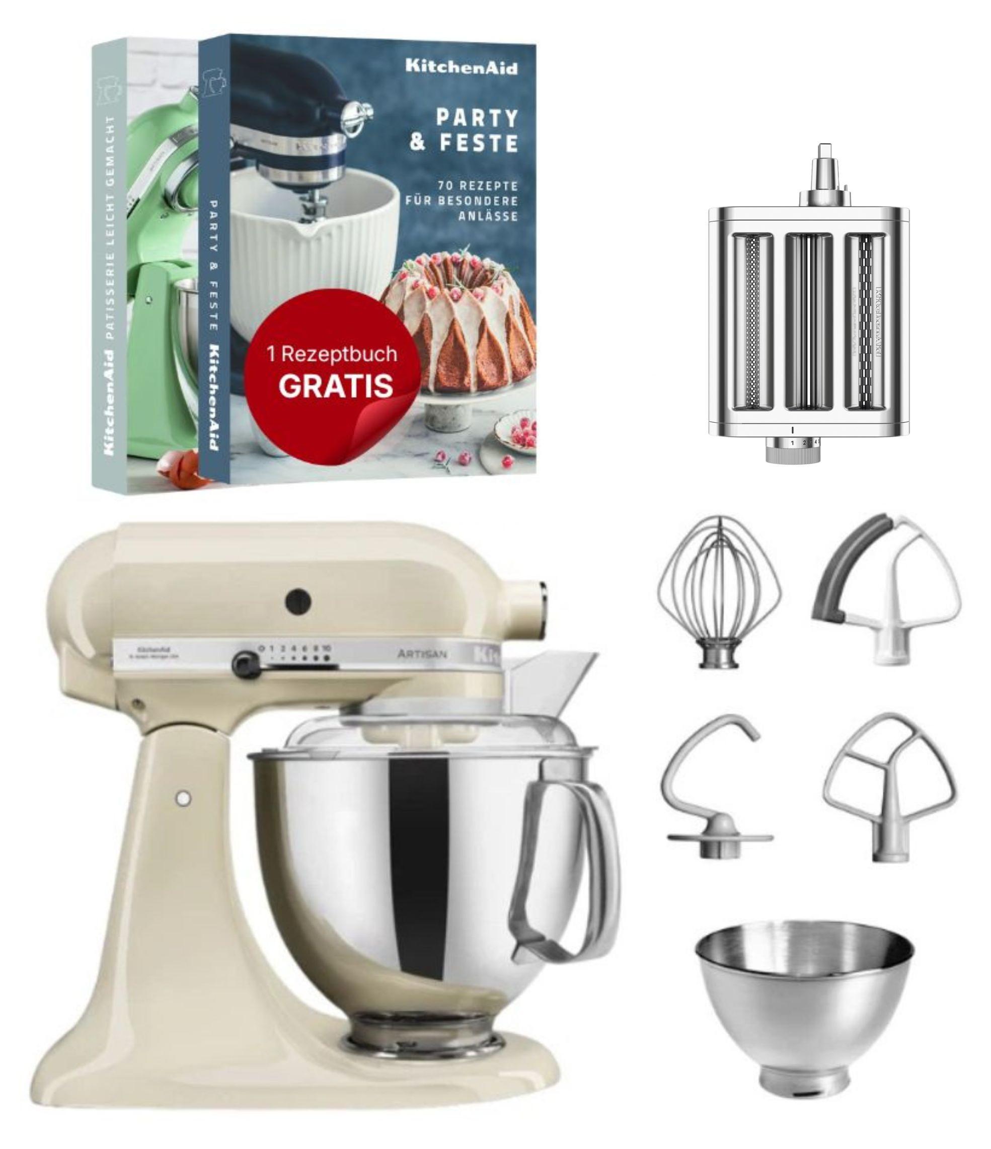 KitchenAid 4,8 L 5KSM175 Artisan Küchenmaschine Pastalover mit Nudelwalzen 3er- Set Creme
