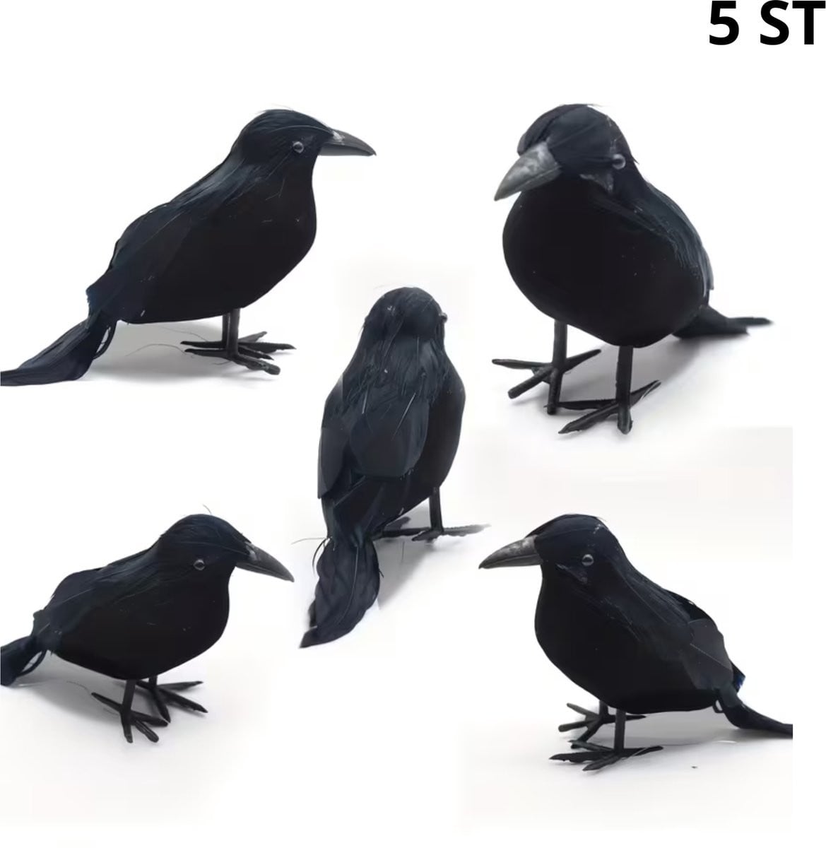 Set van 5 decoratieve Halloween kraaien voor tafeldecoratie