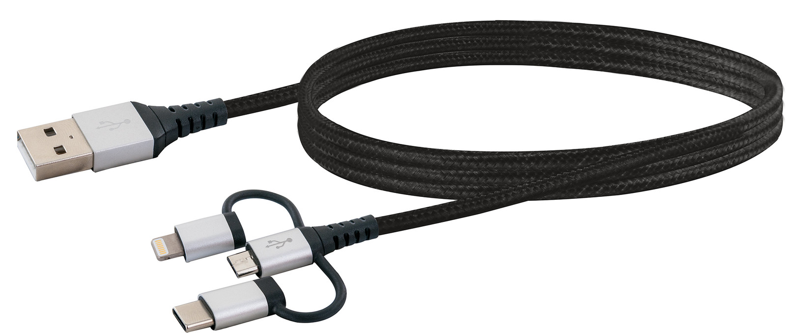 Schwaiger 3-in-1 Universal Sync & Lade zwart/zilver 1,5m