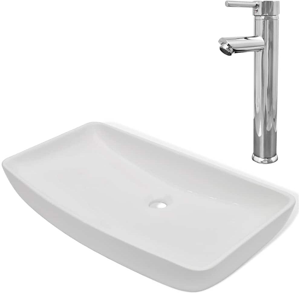 vidaXL Lavabo et mitigeur Céramique Rectangulaire Blanc