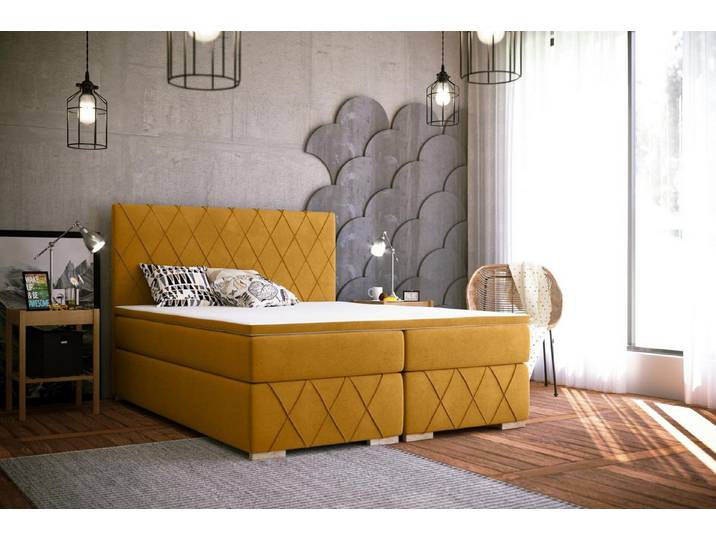JVmoebel Boxspringbett Luxus Boxspringbett mit Premium-Stoffbezug in elegantem Gelb (1-St)