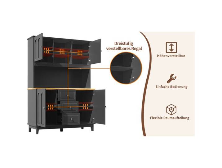 WOVREO buffet haut 120x40x180 cm avec LED APP 4 portes 3 tiroirs USB MDF noir et naturel