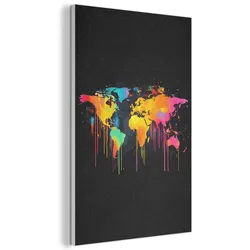 AKUSTIKBILD Weltkarte - Farbe - Bunt - Graffiti - Welt Wanddeko 60x90 cm