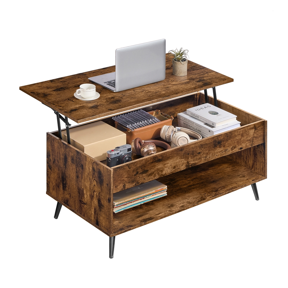 VASAGLE Couchtisch mit verstellbarer Platte und verstecktem Fach vintagebraun-Mattschwarz LCT267KD01