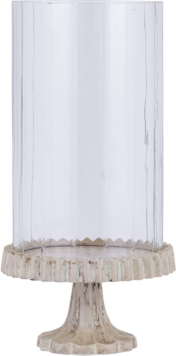 PTMD Troye Stormlight Kaarslichthouder Beige met Carved Glass en Casted Aluminium