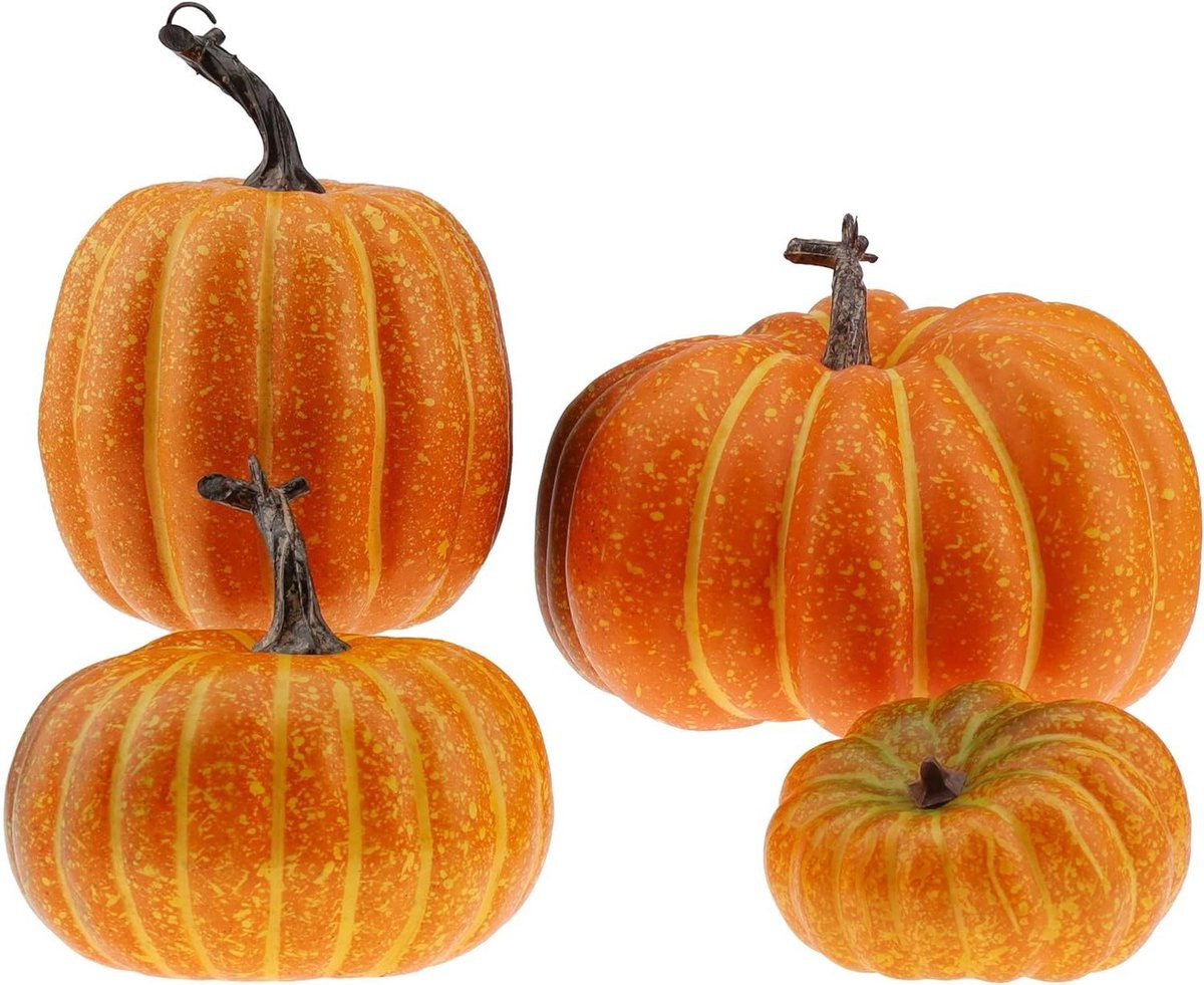 Set van 4 kunstmatige pompoenen voor herfst en Halloween decoratie