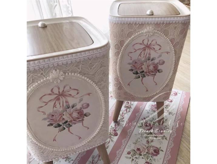 Seau de rangement rétro en dentelle, décor de maison, salon, cuisine, salle à manger, grande capacité, poubelle avec couvercle, seau de rangement pour Roses