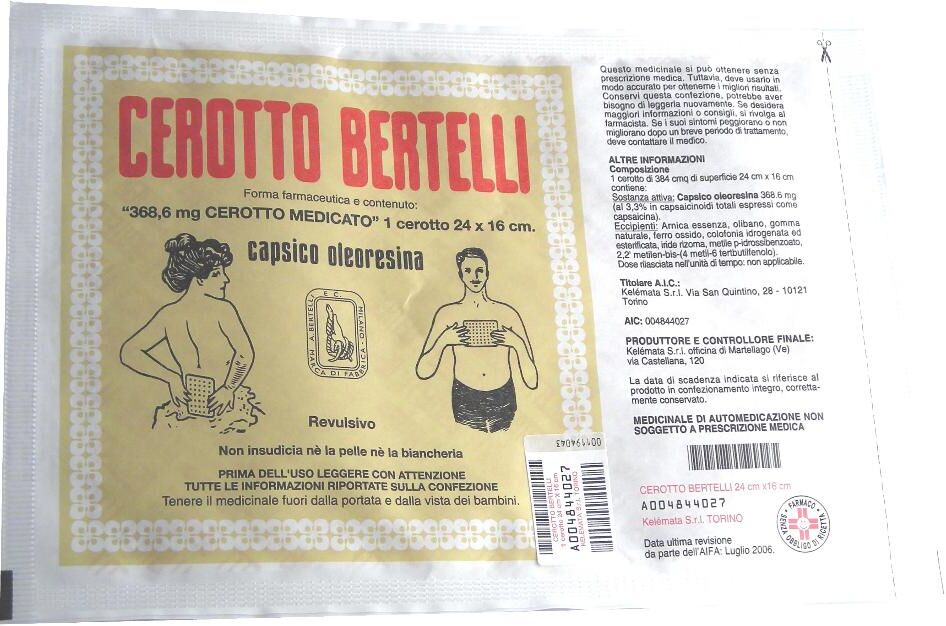 Kélemata Cerotto Bertelli Grande Uso Topico 16x24 cm - Cerotto Medicato per Dolori Articolari e Muscolari