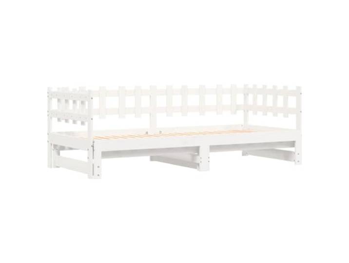 KTHLBRH Dormeuse ausziehbar weiß 2 x (90 x 190) cm Massivholz Kiefer Lattenrost-Design, stabil und langlebig, perfekt für Gäste, platzsparend