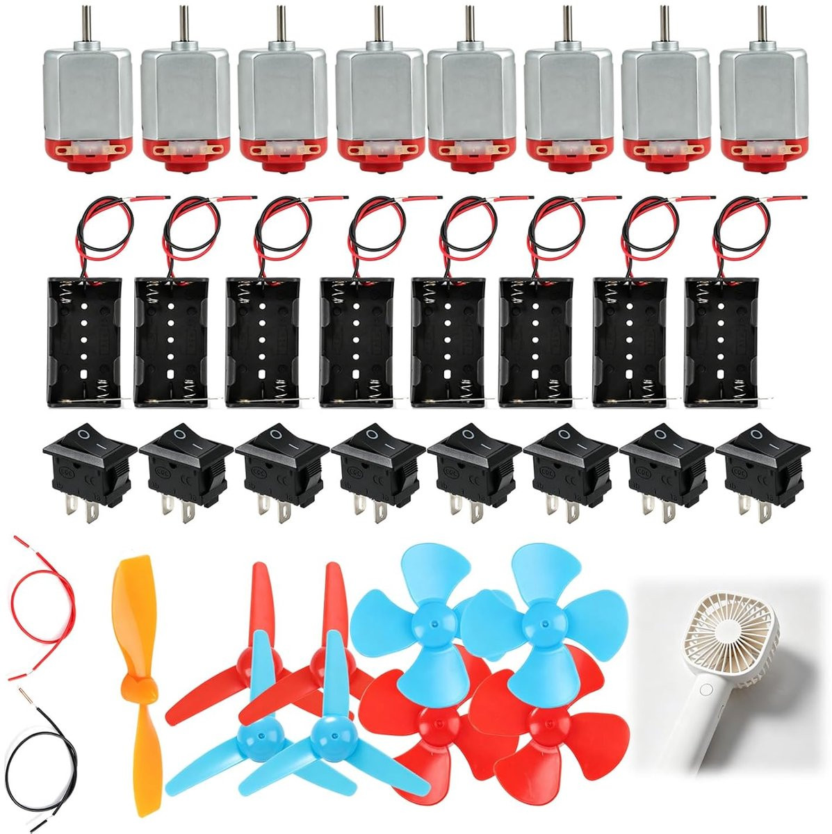 Mini-elektrische motor doe-het-zelf set met batterijhouders, tuimelschakelaar en propellers voor wetenschappelijke projecten