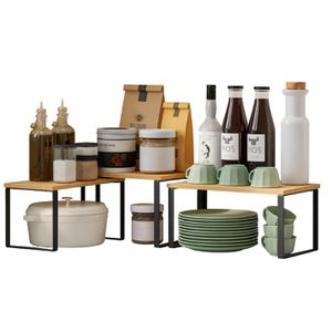 Songmics Küchenregal KCS014B01, braun, 3er Set, für Arbeitsplatte, 35 x 18 x 19cm