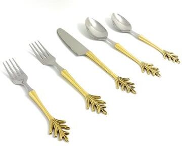 Vibhsa Luxe Collection Ornate Handle Gold Stainless Steel Flatware Set, 20-Piece, Service for 4