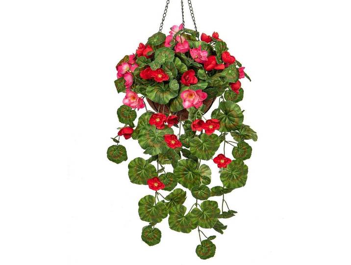 Hängepflanze Geranie Künstlich Rosa & Rot 70 cm, Mehrfarbig, 20 cm, Dekoration, Blumen & Blumentöpfe, Kunstblumen