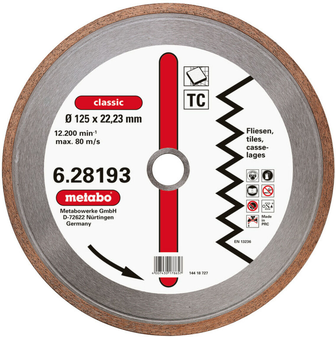 Metabo Diamant-Trennscheibe, 125 x 1,7 x 22,23 mm, "classic", "TC", Fliese (628193000)