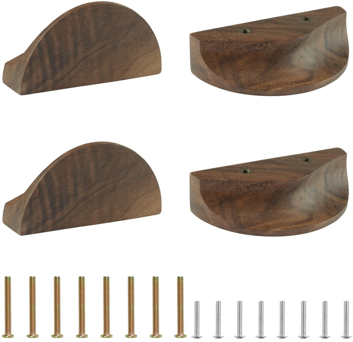 Dailygoods Houten Halfmoon Ladegrepen - 4 stuks - Notenhout