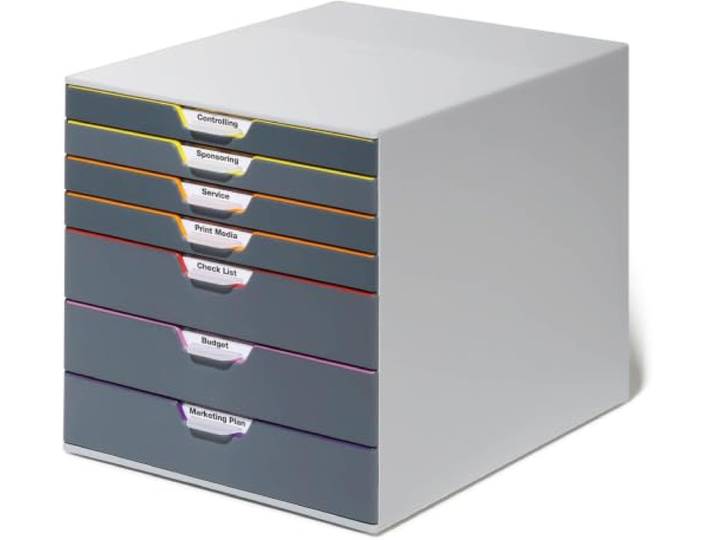 Durable 760727 Ladebox A4 (Varicolor) 7 vakjes, met etiketten voor het etiketteren, veelkleurig, met een etiket voor de etikettering.