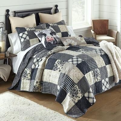 American Heritage Textiles Augusta Patchwork Mini Quilt Set Black, Full / Queen, Black