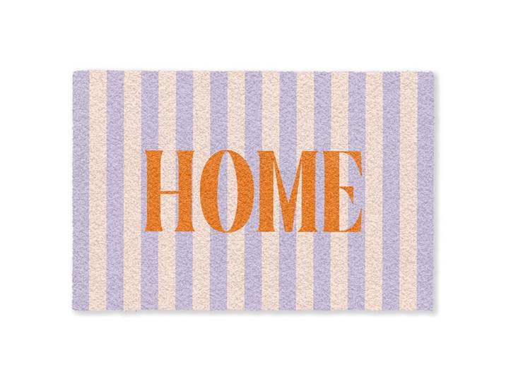 MuchoWow Fussmatte Lila – Orange – Streifen – Startseite 90x60 cm, Flieder, Kunststoff, Rechteckig, 90x0.4 cm, Teppiche und Böden, Schmutzfangmatten, Fußmatten