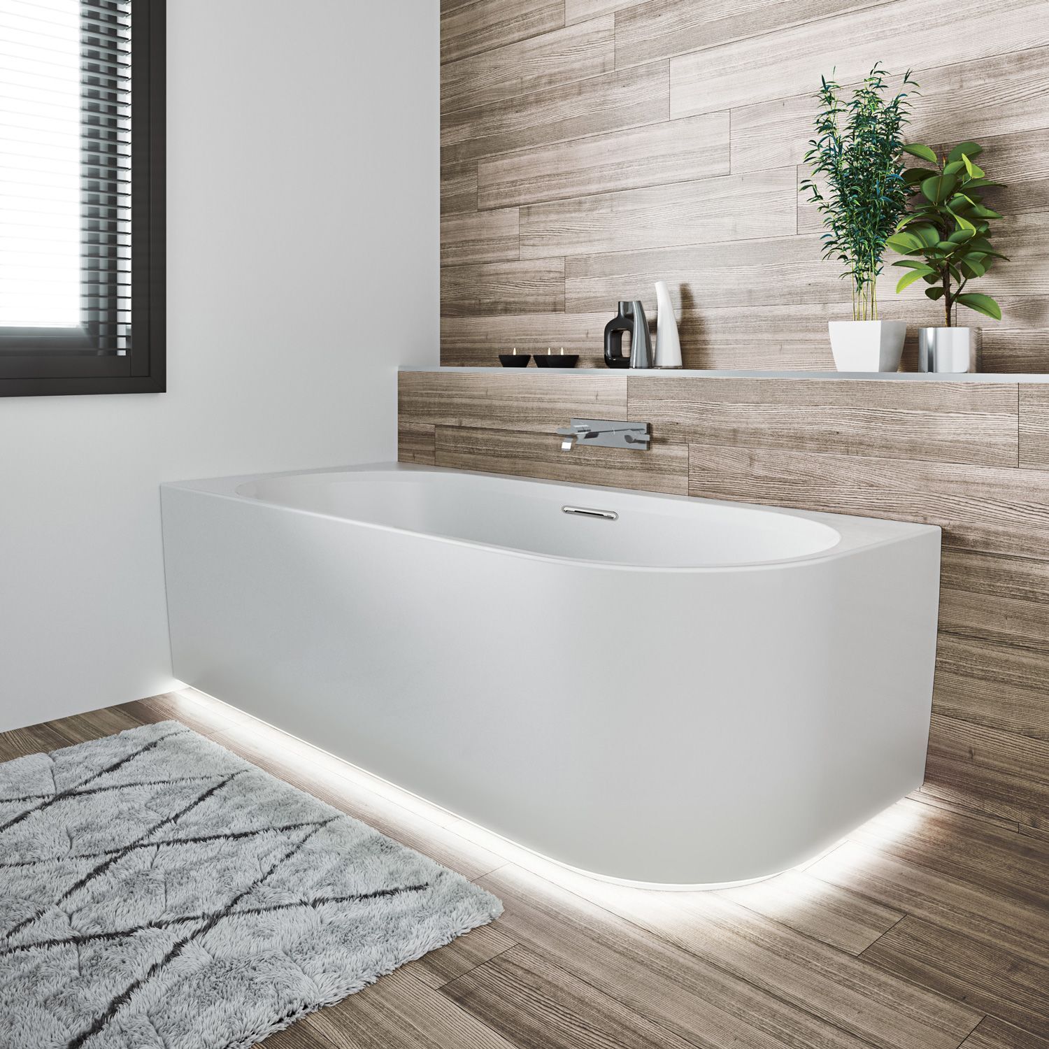 Riho Desire Corner Eck-Badewanne 184 x 84 cm rechts mit Riho Fall und LED Beleuchtung