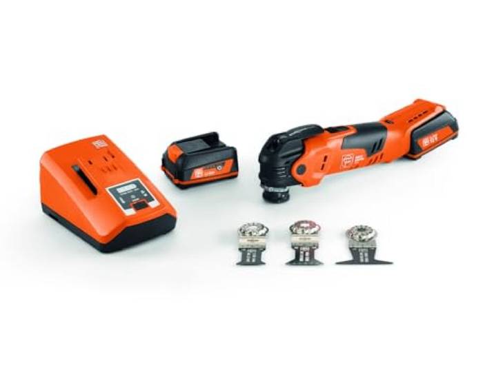 FEIN Multimaster sans fil AMM 300 Plus Start\, équipement pour scier du bois\, des métaux et des plastiques\, Moteur DC 3 lame de scie E-Cut\, 2 batteries lithium-ion (12 V/3 Ah) 1 chargeur rapide ALG 80