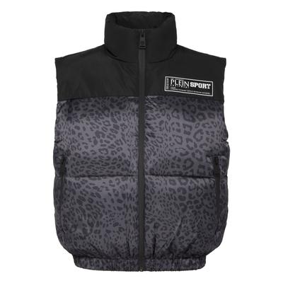 Kurzweste PLEIN SPORT "Leopard", Damen, Gr. M, schwarz (02, schwarz), Futter: 100% Polyester. Außenmaterial: 100% Polyester. Füllung: 100% Polyester, Westen