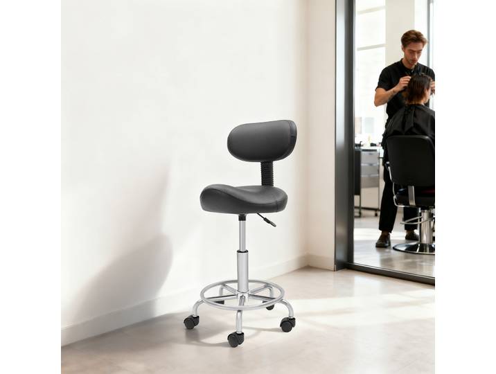 Tabouret de travail avec dossier, tabouret à roulettes avec dossier, réglable en hauteur, tabouret pivotant pour bureau, salon, massage