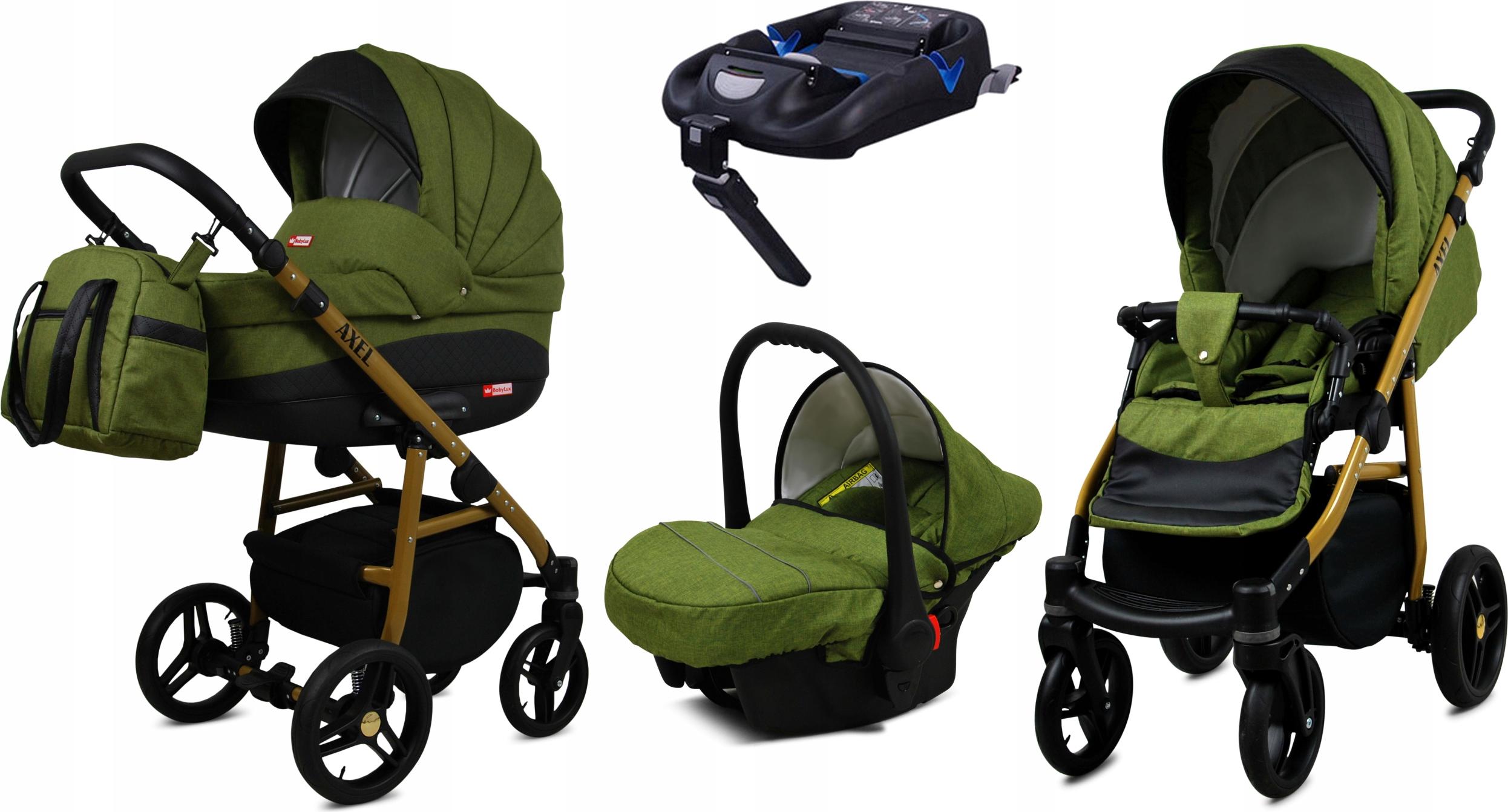 BabyLux Axel | 4in1 Kinderwagen Set | Olive | Kombikinderwagen | Kinderwagenset | Isofix-Basiss
