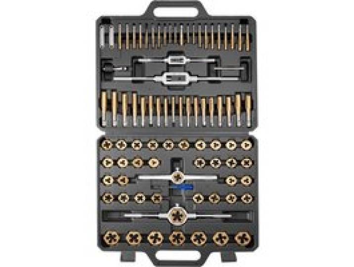 VEVOR Coffret de Tarauds et Filières, 86 Pcs, Kit de Taraudage et Filetage en Acier à Roulement, Métriques M3 à M12 et Tailles SAE, Filetage à Pas Gros et Fin, Tourne-à-gauche, Mallette de Rangement