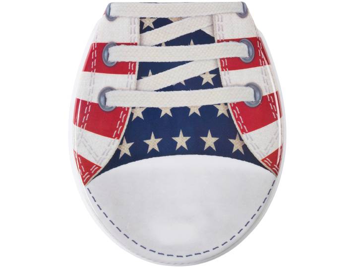 WC-Sitz ADOB Sneaker , bunt (weiß, bunt), B:37cm H:5cm L:44cm, Duroplast, Edelstahl, WC-Sitze, WC-Sitz, Absenkautomatik, zur Reinigung abnehmbar