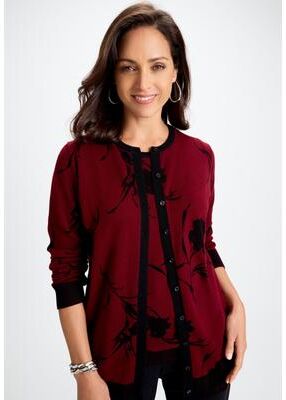 Plus Size Women's Fine Gauge Button-Front Cardigan by Jessica London in Burgundy Bold Rose (Size 12) Sweater